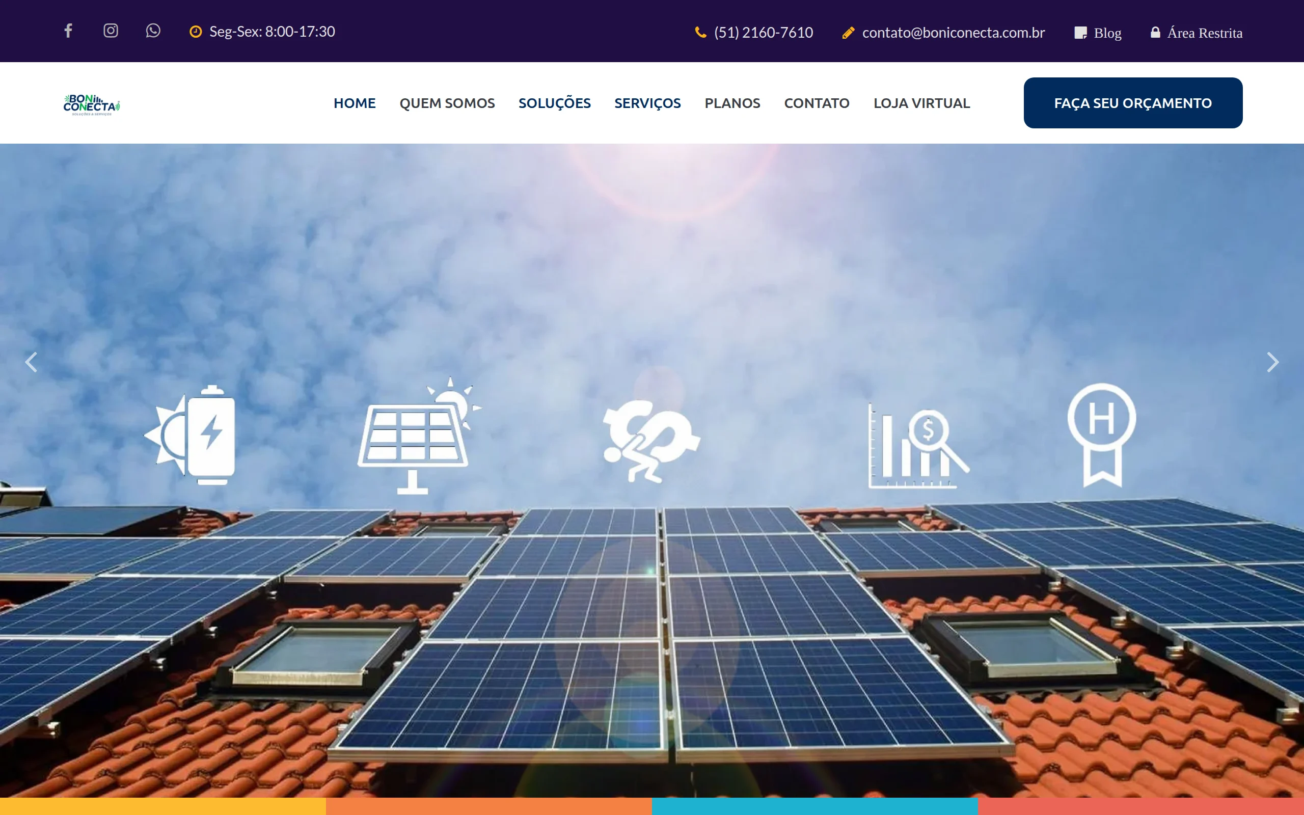 Destaque de energia solar na página inicial