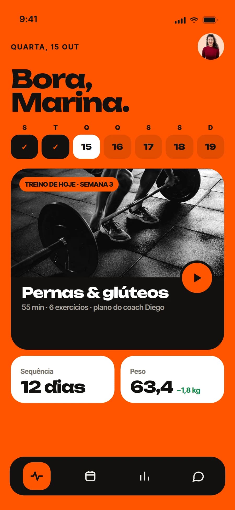 Treino do dia no app Pulso